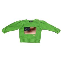 Ralph Lauren Baby Green Iconic American Flag Cotton Knit Sweater 12M VTG... - $89.10