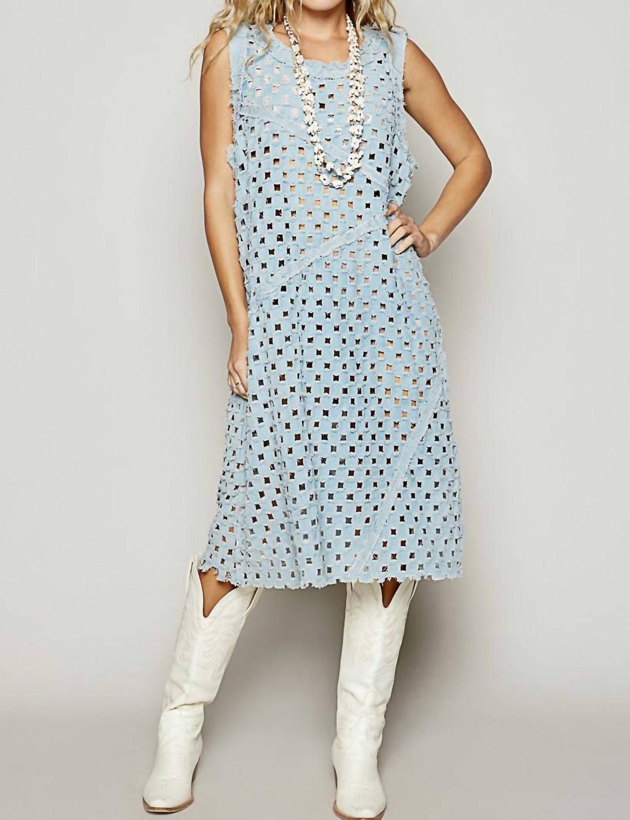 Pol Vintage Sleeveless Cotton Twill Dress Light Denim - $51.00