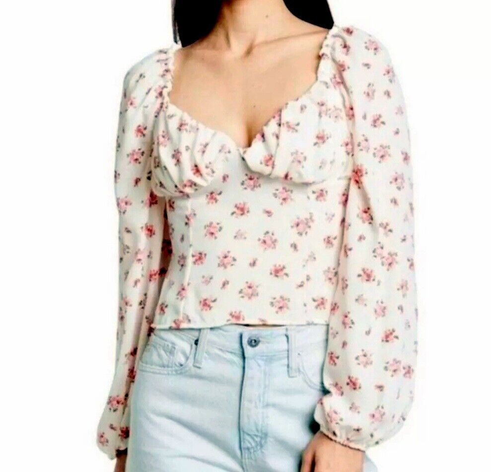 Abound Women's Bustier Style Long Sleeve Top White Ditsy Floral, XXS XS S M L XL