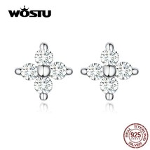 WOSTU Flower Small Earrings 100% 925 Silver Dazzling Zircon Earrings For... - £14.54 GBP