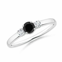 ANGARA 4mm Black Onyx and Diamond Three Stone Engagement Ring in Sterling Silver - £321.99 GBP