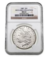 1887 Silver Morgan Dollar Graded by NGC as MS-63 McClaren Collection - $2,562.73 MXN