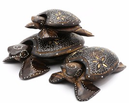 Hand-Painted Wood Sea Turtle Figurines with Floral Designs - Set or individual - £7.94 GBP+