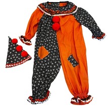 Halloween Vintage Orange/Black Clown Costume Homemade Kids 6-8 - £58.46 GBP