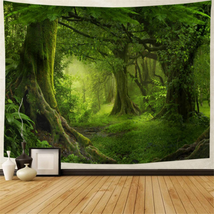 Virgin Forest Tapestry Green Tree in Misty Forest Tapestry Wall Hanging Nature - £16.17 GBP