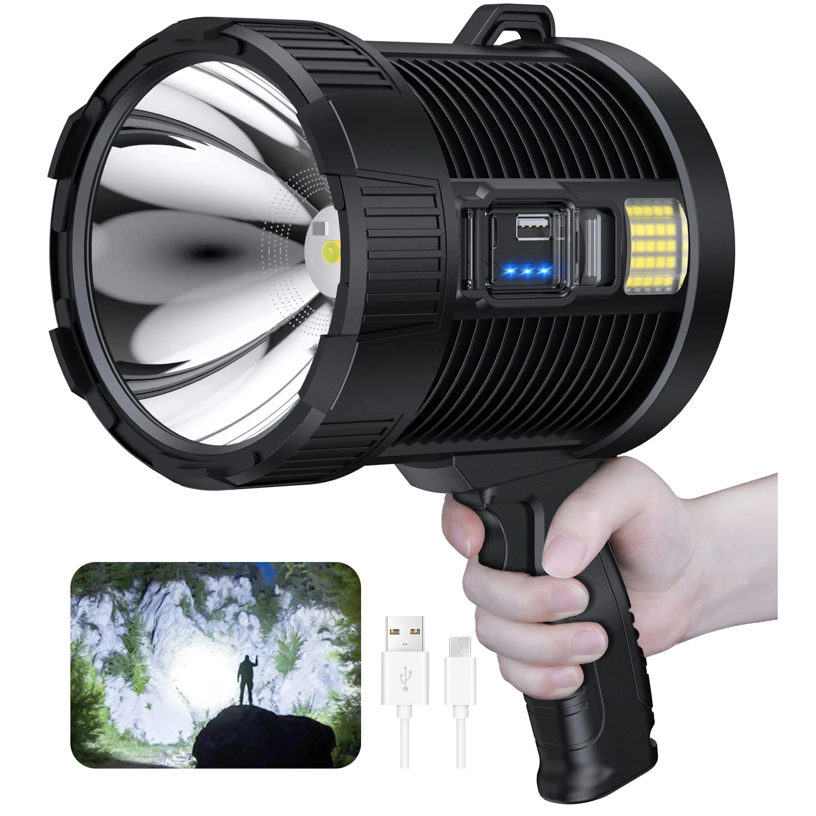Rechargeable Spotlight 100000 Lumens Led Spot Lights Handheld Large Flashlight - £30.11 GBP+