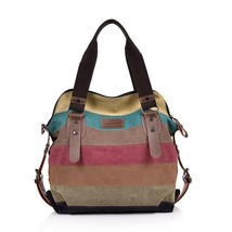 Canvas Totes Striped Womens Handbag 2022 Patchwork Rainbow Shoulder Bag Fashion  - £39.78 GBP