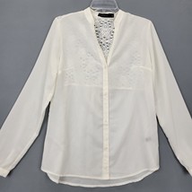 The Limited Women Shirt Size M Cream Stretch Preppy Sheer Button Up Long Sleeves - £9.92 GBP