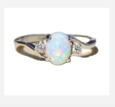 Silver Opalescent Gemstone Rhinestone Vintage Look Ring Size 4 5 6 7 9 10 - $39.99