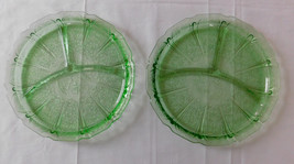 Jeannette Depression Glass Cherry Blossom, 2 Green 3-Part Grill Plates - £20.29 GBP