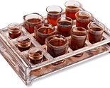 Rustic Wood Shot Glass Serving Tray w/ 12 Holes for Most Kinds of Shot G... - $24.74