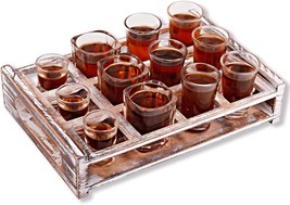 Rustic Wood Shot Glass Serving Tray w/ 12 Holes for Most Kinds of Shot Glasses - £19.77 GBP