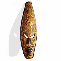 West African Hand Carved Wall Art Neem Wood Large Shaded Yellow Giraffe Mask fro - £132.13 GBP