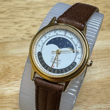 Vintage Sutton Quartz Watch Women Moon Phase Gold Tone Date Leather New ... - £36.32 GBP