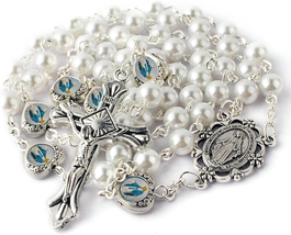 Glass Pearl Beads with Epoxy Heart Metal Beads Rosary Necklace Pack in Velvet Gi - £19.27 GBP