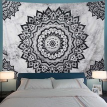 Black And White Tapestry Mandala Tapestry Bohemian Flower Wall Tapestry Psychede - £22.13 GBP