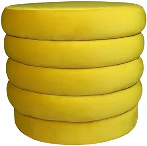 21&quot; Yellow Velvet Tufted Round Cocktail Ottoman - £355.37 GBP