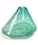 Art Glass Vase Handblown Green w Bubbles Organic Shape Funnel Pyramid Sh... - $10.00