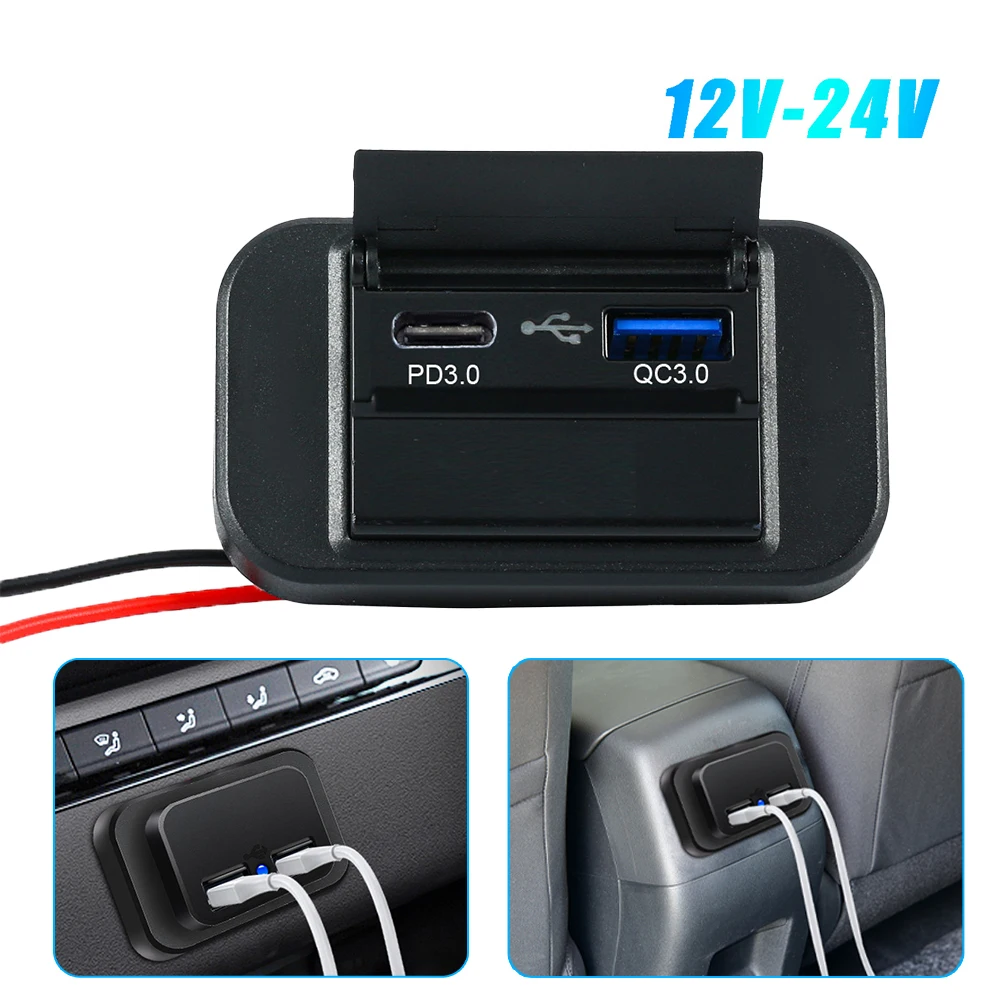 Car Charger with QC3.0 PD3.0 Dual USB Ports, Fast Charging Adapter for 12V/24V - £14.65 GBP