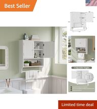 White Bathroom Cabinet Wall Mounted with Towels Bar, Bathroom Medicine C... - $113.55