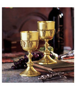 Beautiful Solid Brass Harvest of Grapes Wine Goblets Chalices  Set of 2 - £78.65 GBP