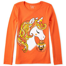NWT The Childrens Place Unicorn Girls Long Sleeve Orange Halloween Shirt  - $6.49