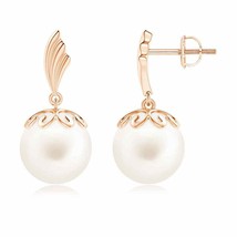 Freshwater Cultured Pearl Drop Earrings in 14k Solid Gold (Grade-AA, 10MM) - £236.68 GBP