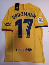 Antoine Griezmann Barcelona La Liga Match Slim Yellow Away Soccer Jersey 2019-20 - £85.91 GBP