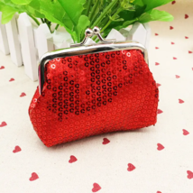 Red Sequins Decor Lock Coin Change Purse - New - $12.99