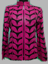 Plus Size Pink Leather Leaf Jacket Women All Colours Sizes Genuine Short... - $225.00