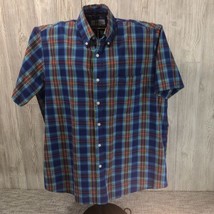 Sun River Mens Shirt XL Short Sleeve Button Up Dress or Casual BLUE RED Plaid - £11.83 GBP