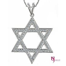 Diamond Jewish Star of David Pendant Rolo Chain 16&quot; 14K White Gold 0.75 CT - $2,081.80 CAD