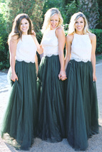 Dark Green High Waisted Tulle Skirts Bridesmaid Plus Size Tulle Maxi Skirt image 2