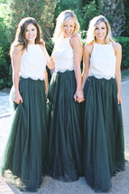 Dark Green High Waisted Tulle Skirts Bridesmaid Plus Size Tulle Maxi Skirt - £46.01 GBP