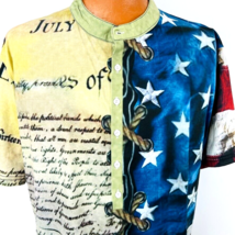 Flag Patrotiotic XXL Shirt Declaration Of Independence Half Button AllOver Print - £31.96 GBP