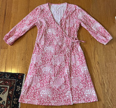 Garnett Hill Pink Floral Wrap Dress Green Cotton MEDIUM M v neck - £27.16 GBP