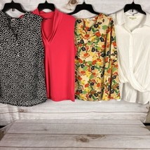 Lot of 4 Women&#39;s XL 1X Sleeveless Long Sleeve Blouses Polka Dot Floral Solid - £31.59 GBP