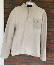 Woolrich Mock Neck Shirt XL Long Sleeve Oatmeal Beige Top Pocket Snap Close - $16.15