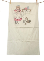 Daisy Kingdom Silk-Screened Fabric Panel Victorian Girl Cat Kittens Mice P. Reed - $18.79