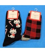 2 Pairs Christmas Socks Women&#39;s Kittens &amp; Buffalo Checks One Size New - $7.69