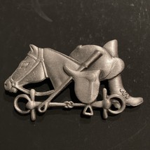 Signed AJC Vintage EQUESTRIAN BROOCH Horse Pin Hat Boot Crop Kentucky Derby - $18.32