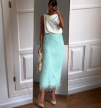 Zara Bnwt 2024. Sea Green Midi Skirt Fringed. 3920/073 - £70.01 GBP