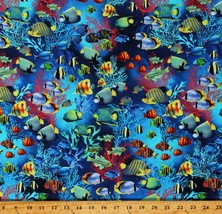 Cotton Fish Sea Ocean Tropical Coral Reef Blue Fabric Print by the Yard D693.66 - $12.95