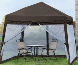 Folding Pop-Up Canopy With Mosquito Net Brown Easy to Assemble With Carrying Bag - £134.50 GBP