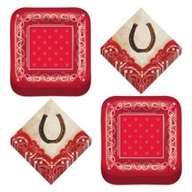 HOME &amp; HOOPLA Western Party Red Bandana Paper Dinner Plates and Cowboy Napkins ( - £12.02 GBP+