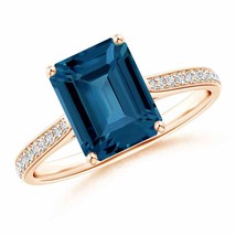 ANGARA Emerald-Cut London Blue Topaz Cocktail Ring with Diamonds - £773.07 GBP