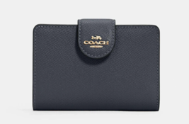 New Coach 6390 Medium Corner Zip Leather Midnight - $75.91