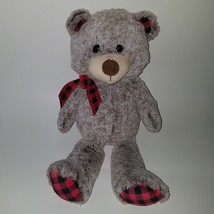 Brown Teddy Bear Plush Red Black Buffalo Plaid 15&quot; Stuffed Animal Toy Wa... - £16.52 GBP