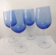 4 Libbey Glass Company Vina Blue Clear Stem Wine 9.25&quot; - £30.28 GBP