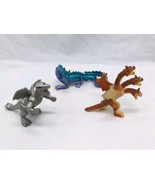 (3) Small Dragon Toys 2&quot; Silver Blue Three Headed - $373.95 MXN